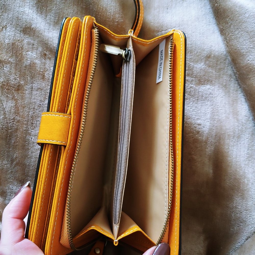 Gold Wristlet Clutch Wallet with Floral Snap - Picture 8 of 12